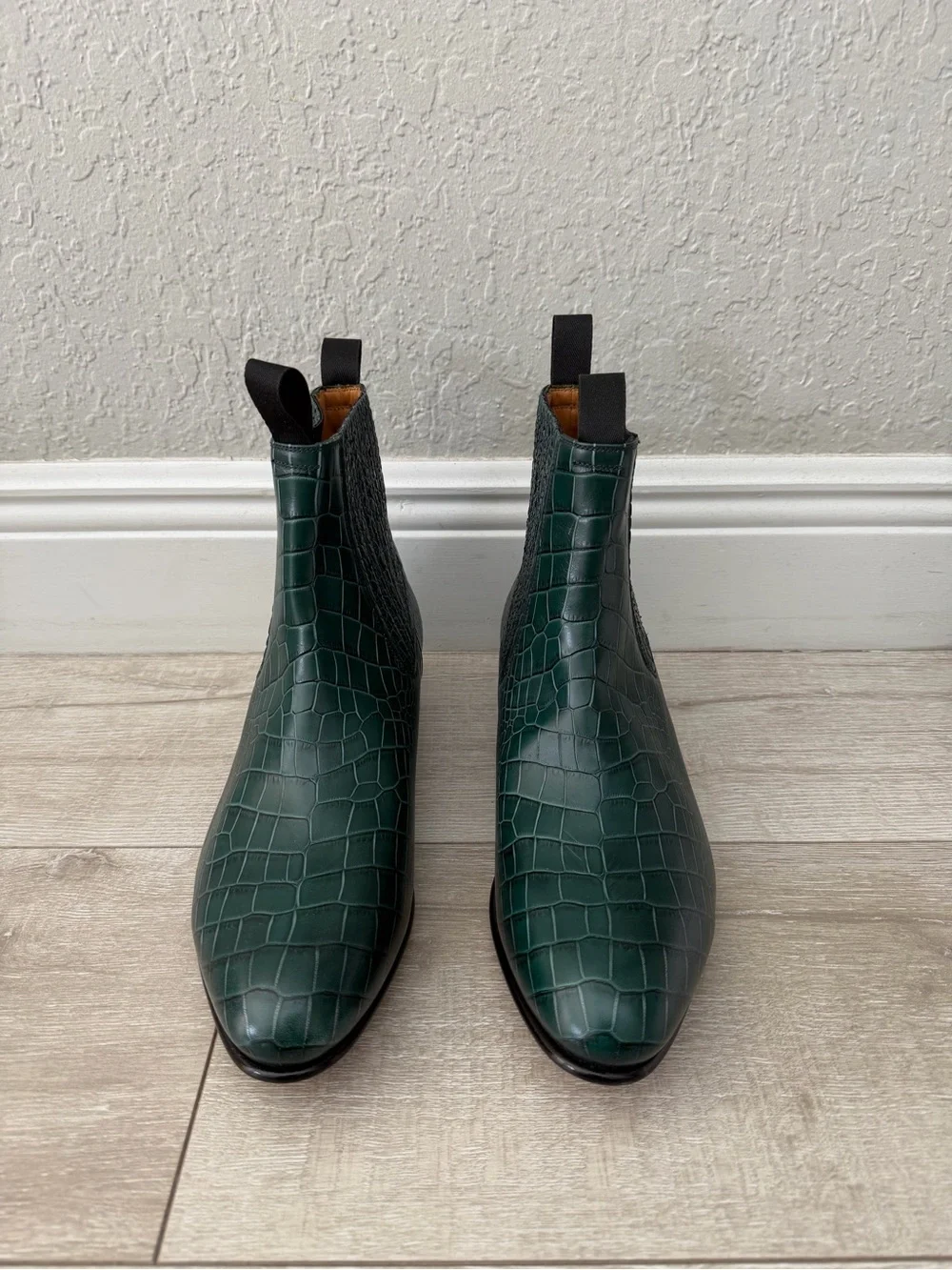 Tom Ford Green Croc-Embossed Leather dark green Chelsea Boots men 11.5